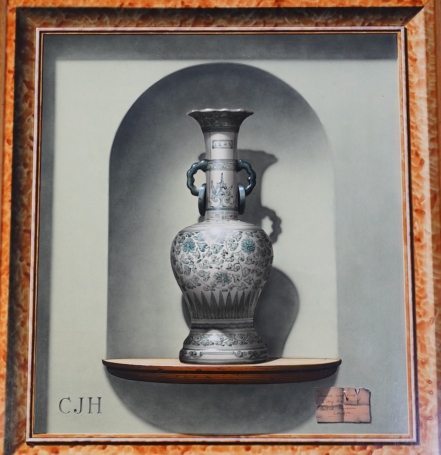 Christopher John Harrison (British, b.1945), 'Chinese ring vase, Kangzi period, British Museum London', oil on board, 60 x 55cm